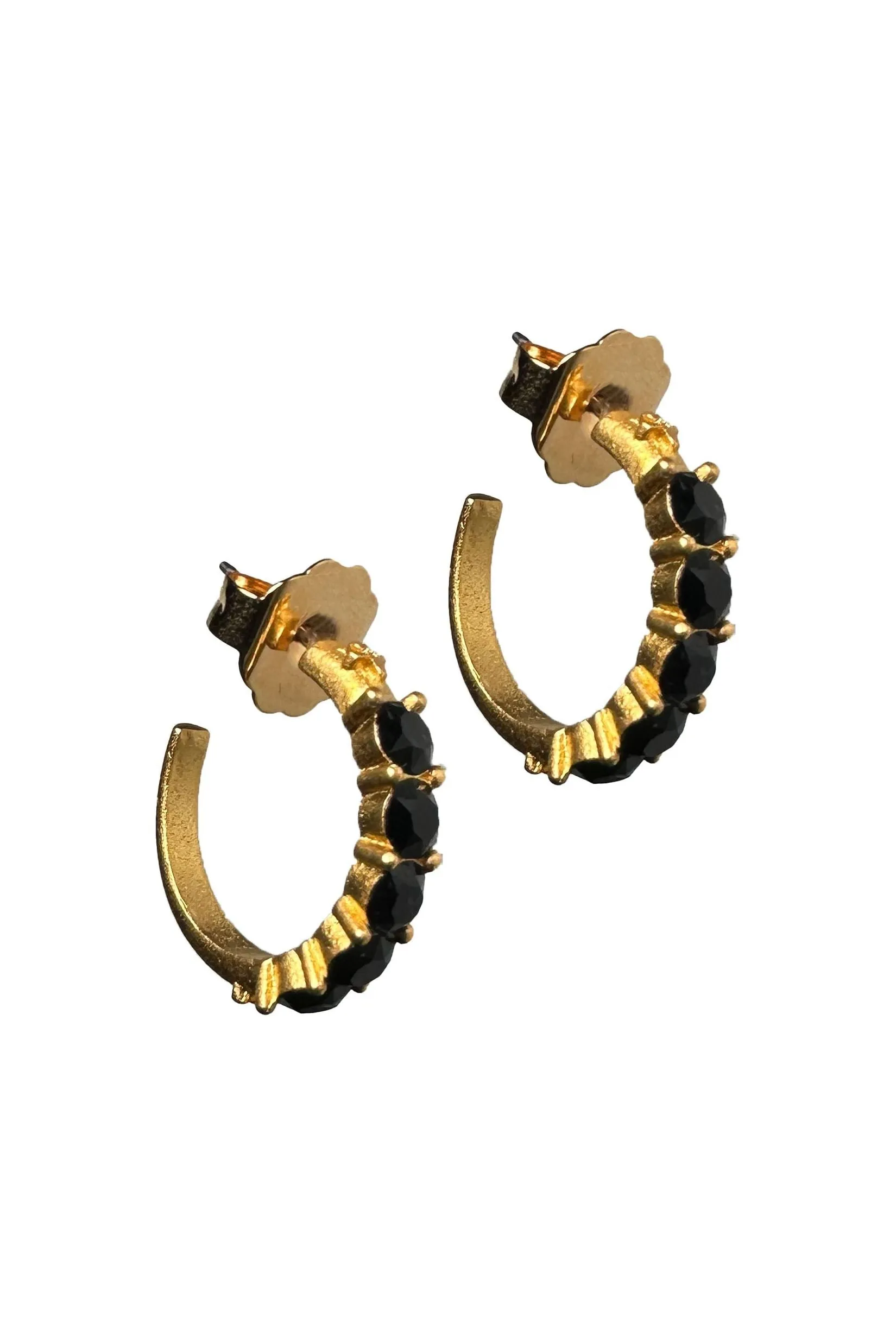 French Kande Earrings | Cinq Austrian Crystal Gold Huggies HUG5G | Jet/Gold