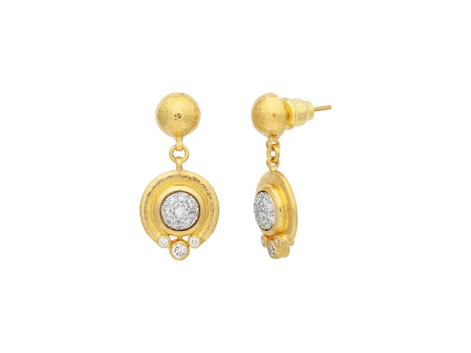 Gold and Center Pave Diamond Drop Earrings