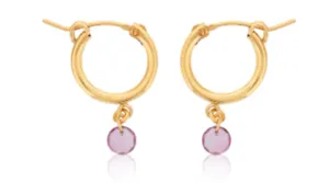 Gold Filled Round Pink Topaz Drop Hoop Earrings by Dee Berkley