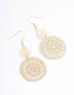 Gold Glitter Paper Flower Drop Earrings