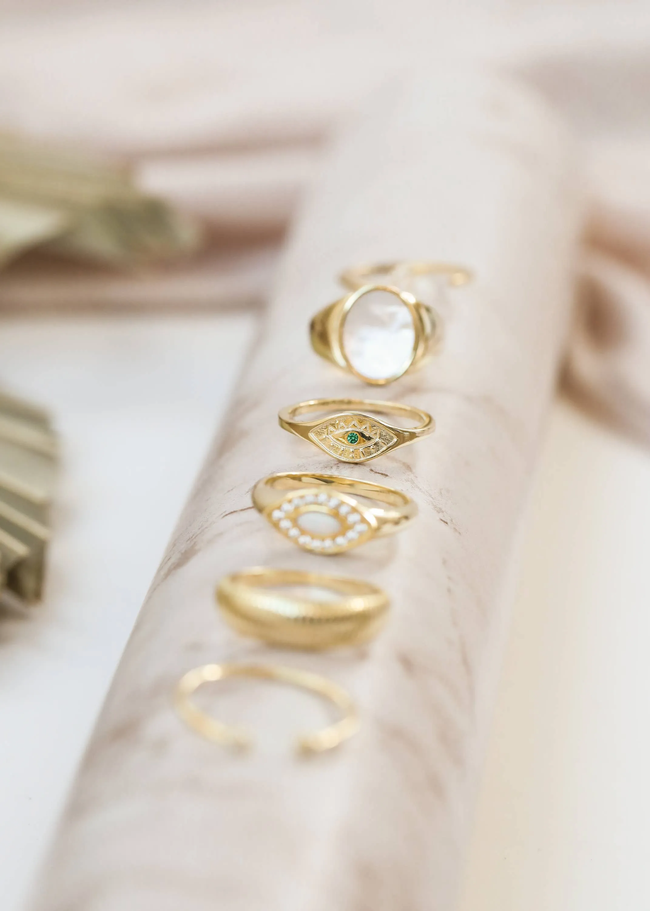 Gold Rings - Emerald Evil Eye