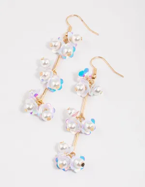 Gold Sequin Stick Flower Drop Earrings