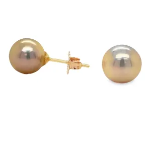 Golden Cultured Pearl Stud Earrings 9.00 mm