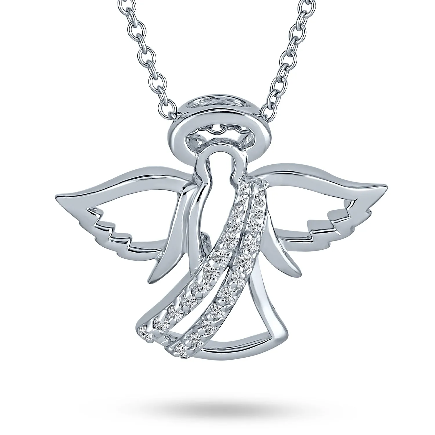 Guardian Angel Pendant Necklace with CZ Accents in Sterling Silver