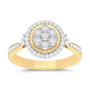 Halo Miracle Ring with 0.15ct of Diamonds in 9ct Yellow Gold