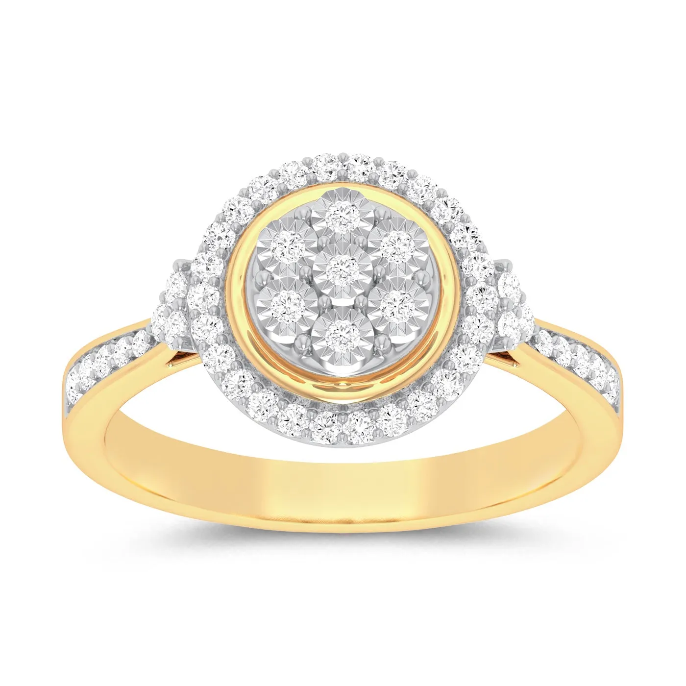 Halo Miracle Ring with 0.15ct of Diamonds in 9ct Yellow Gold