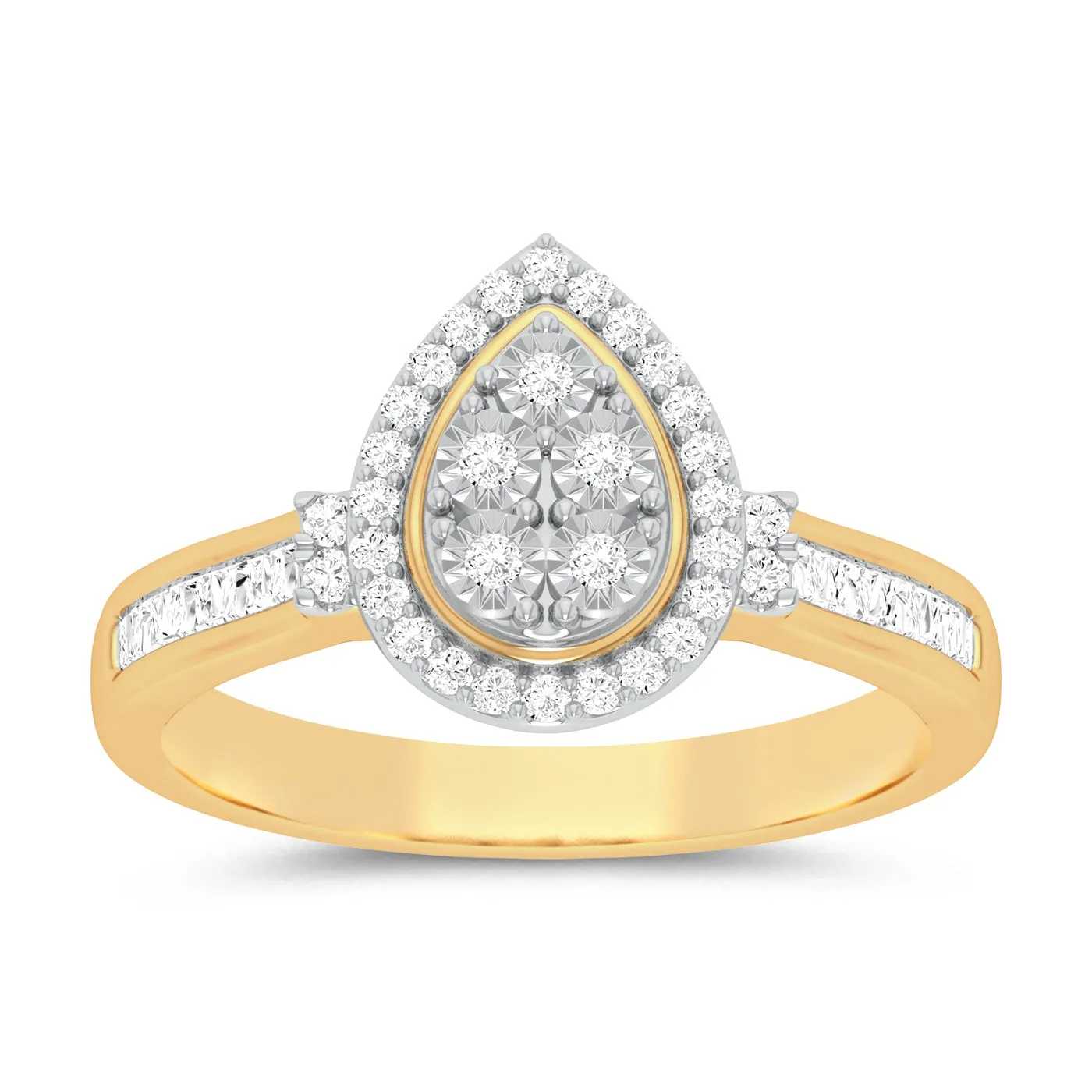 Halo Pear Shape Ring with 0.15ct of Diamonds in 9ct Yellow Gold