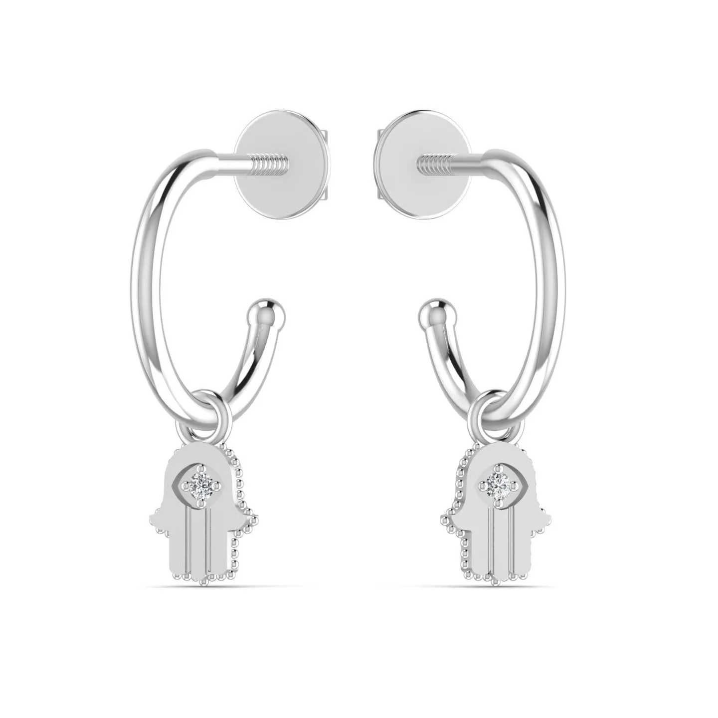 Hamsa Charm Silver Half Hoop Earrings