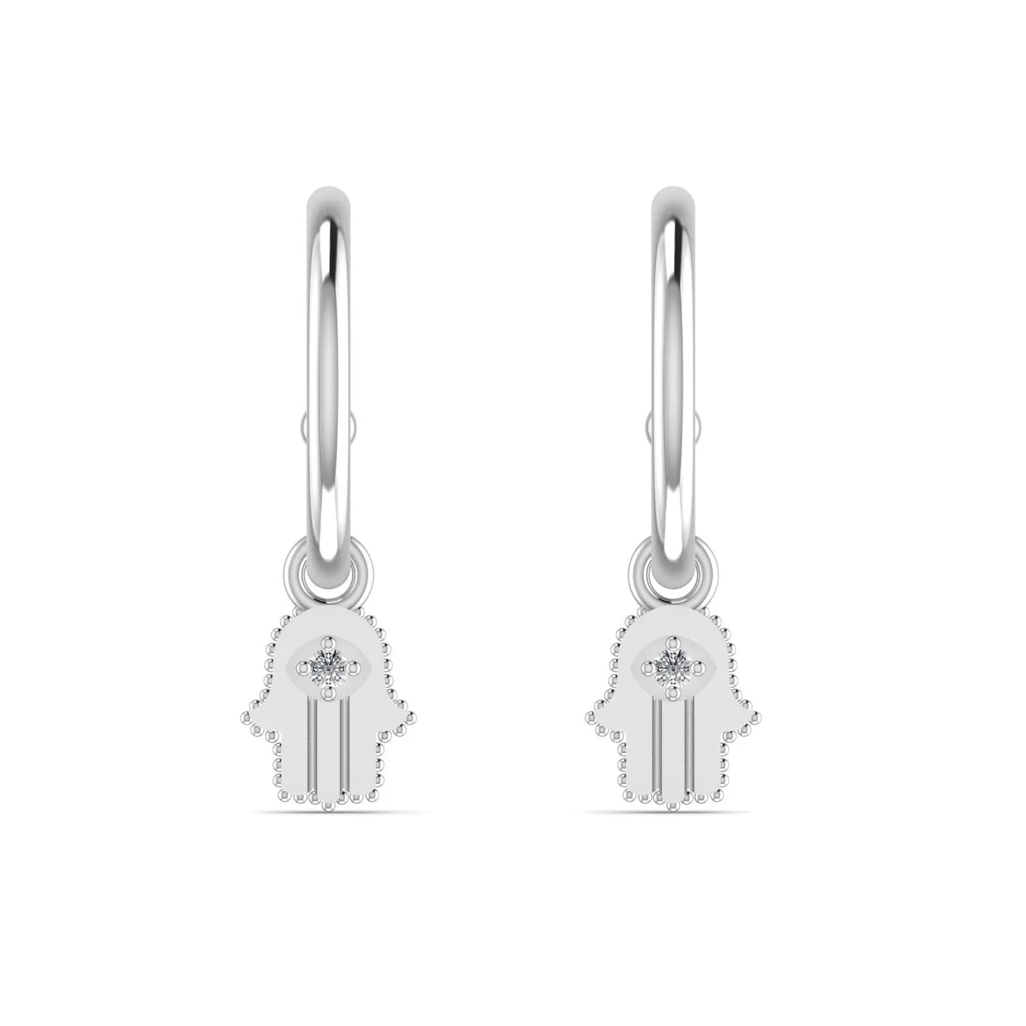 Hamsa Charm Silver Half Hoop Earrings