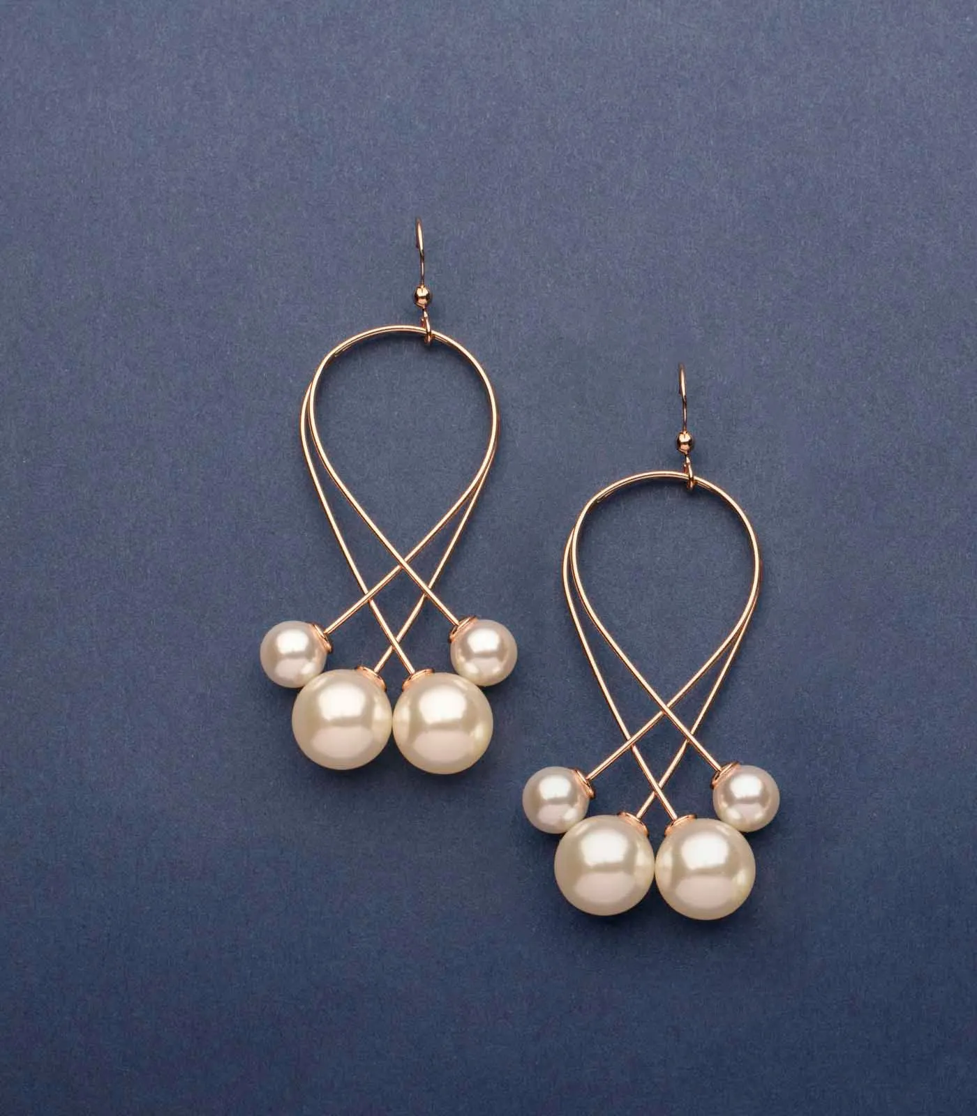 Hand-Crafted Shiny Falling Pearls Earrings (Brass)