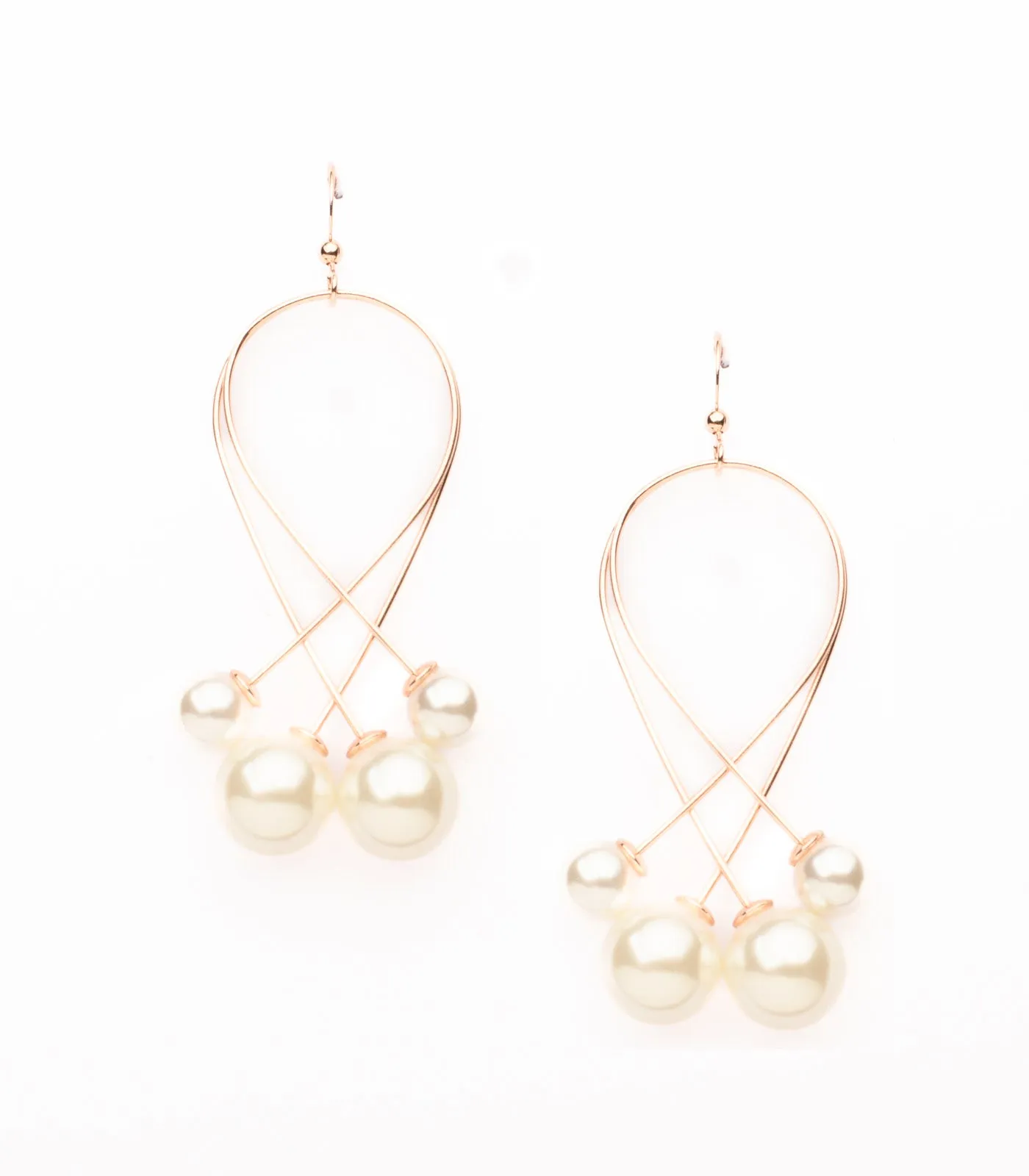 Hand-Crafted Shiny Falling Pearls Earrings (Brass)