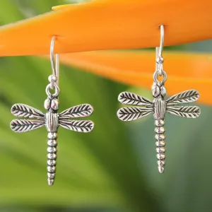 Handmade Sterling Silver Dangle Earrings - Mekong Dragonflies | NOVICA