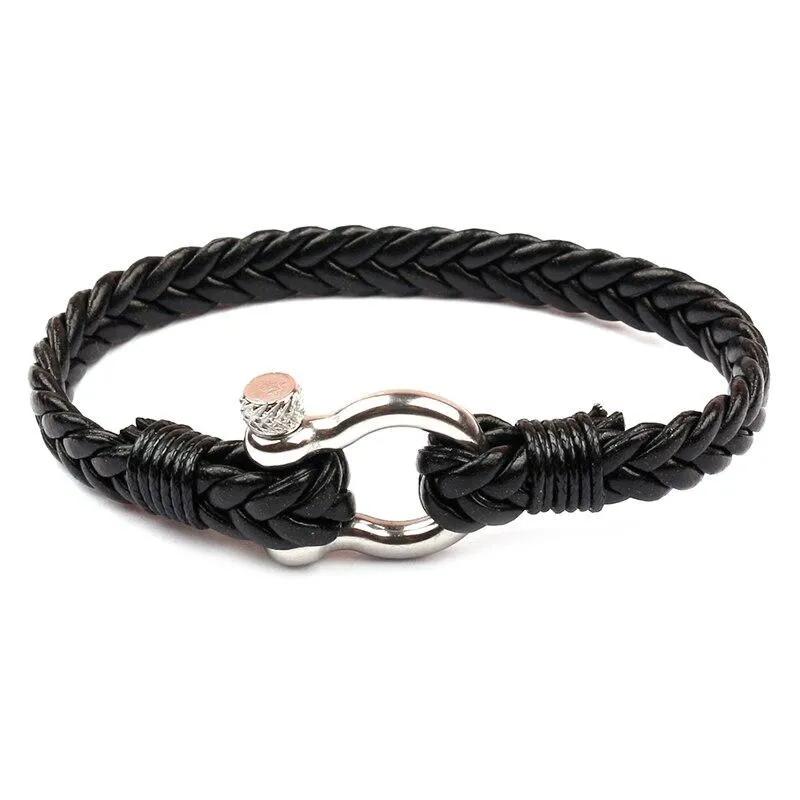 Horseshoe Shackle Braided Leather Bracelet