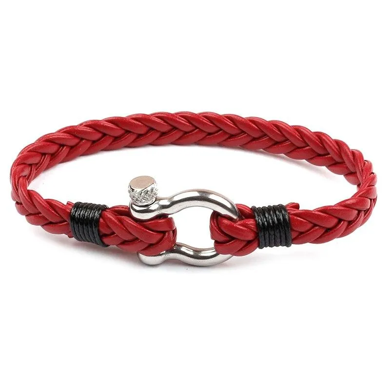 Horseshoe Shackle Braided Leather Bracelet