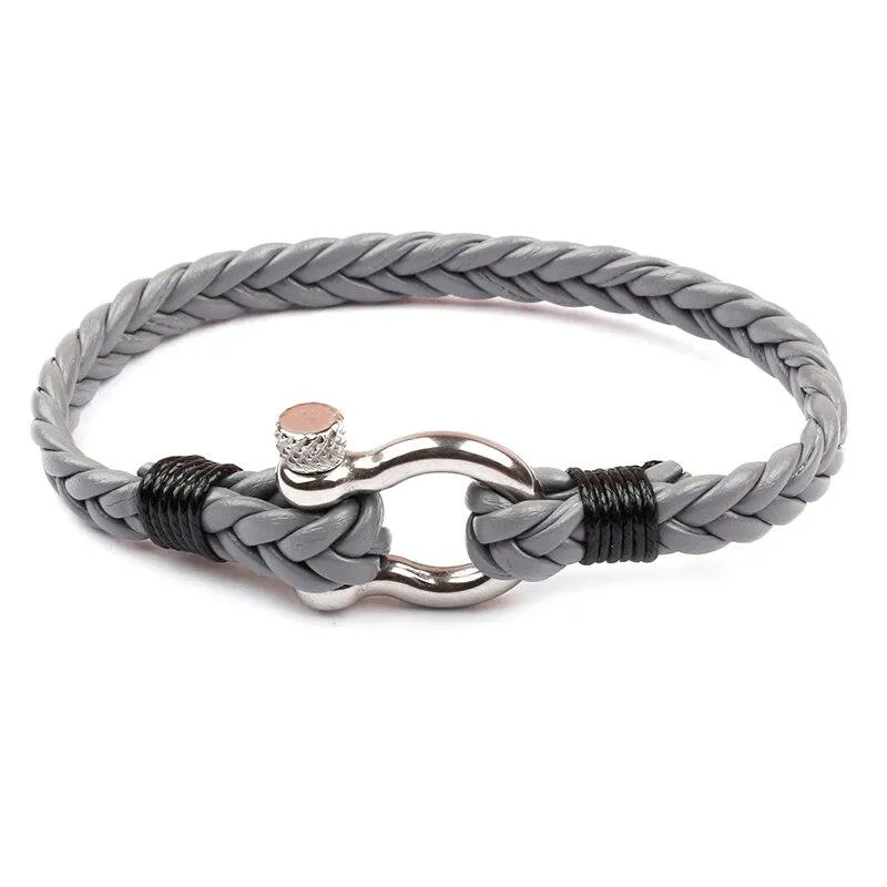 Horseshoe Shackle Braided Leather Bracelet