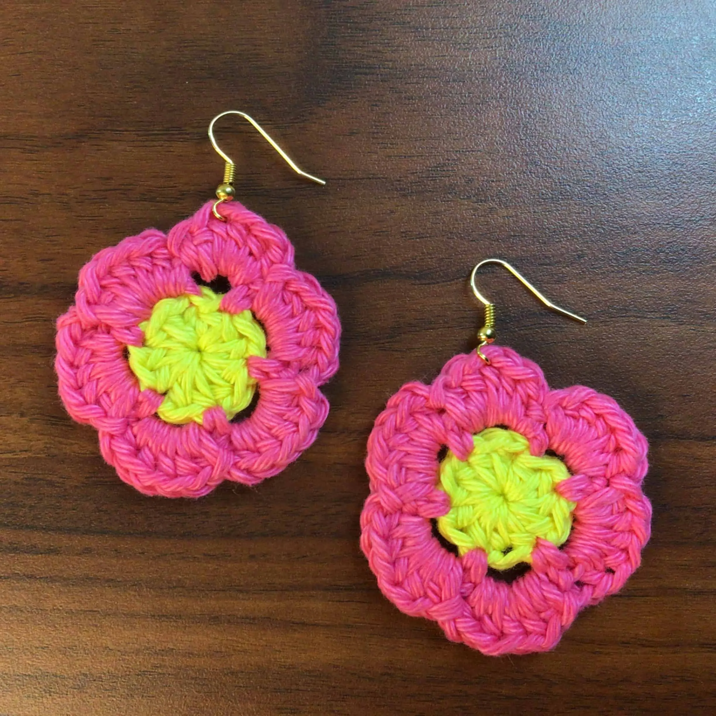 Indiva Handmade Crochet Pink & Yellow Earrings