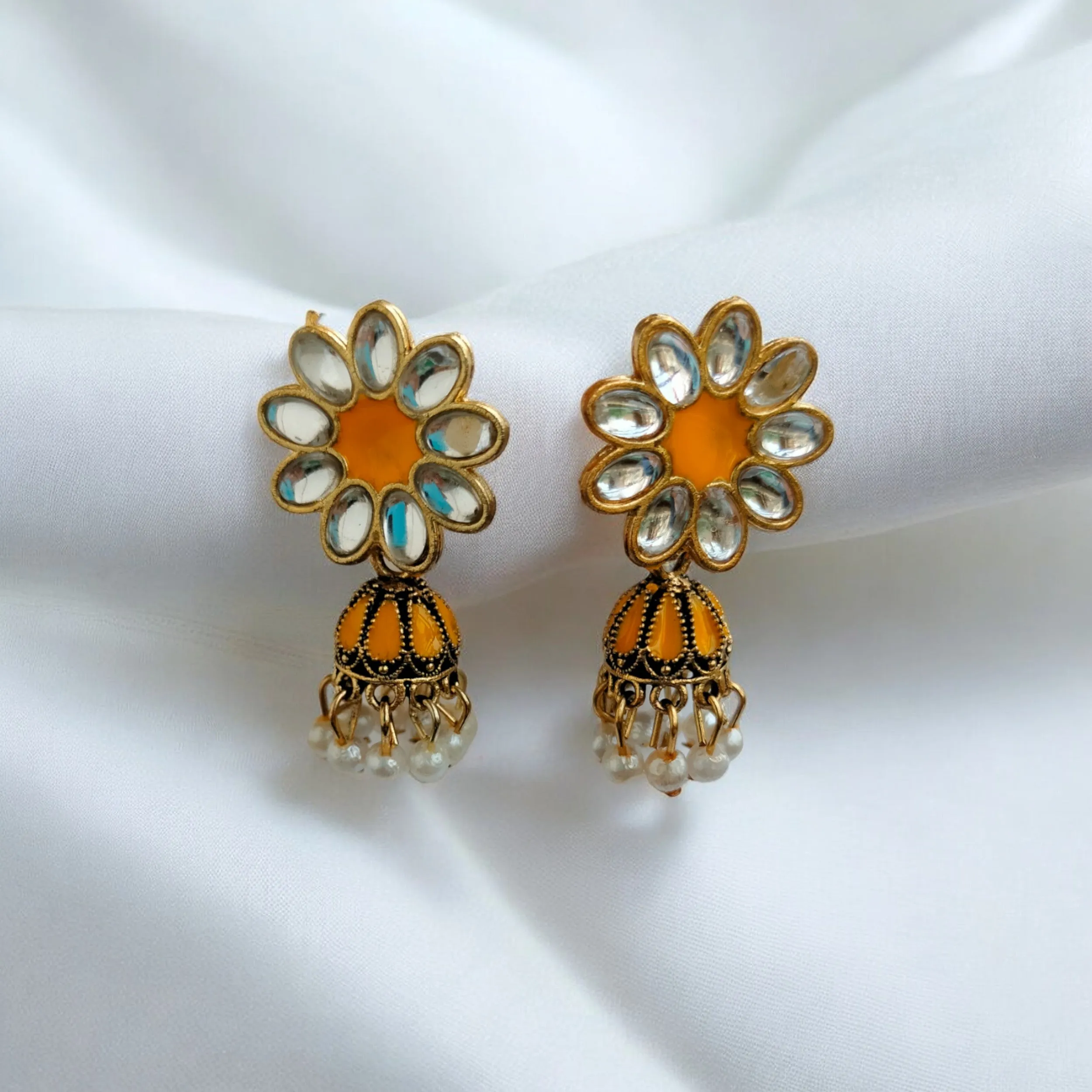 Jewelestia Sunflower Kundan Jhumkas