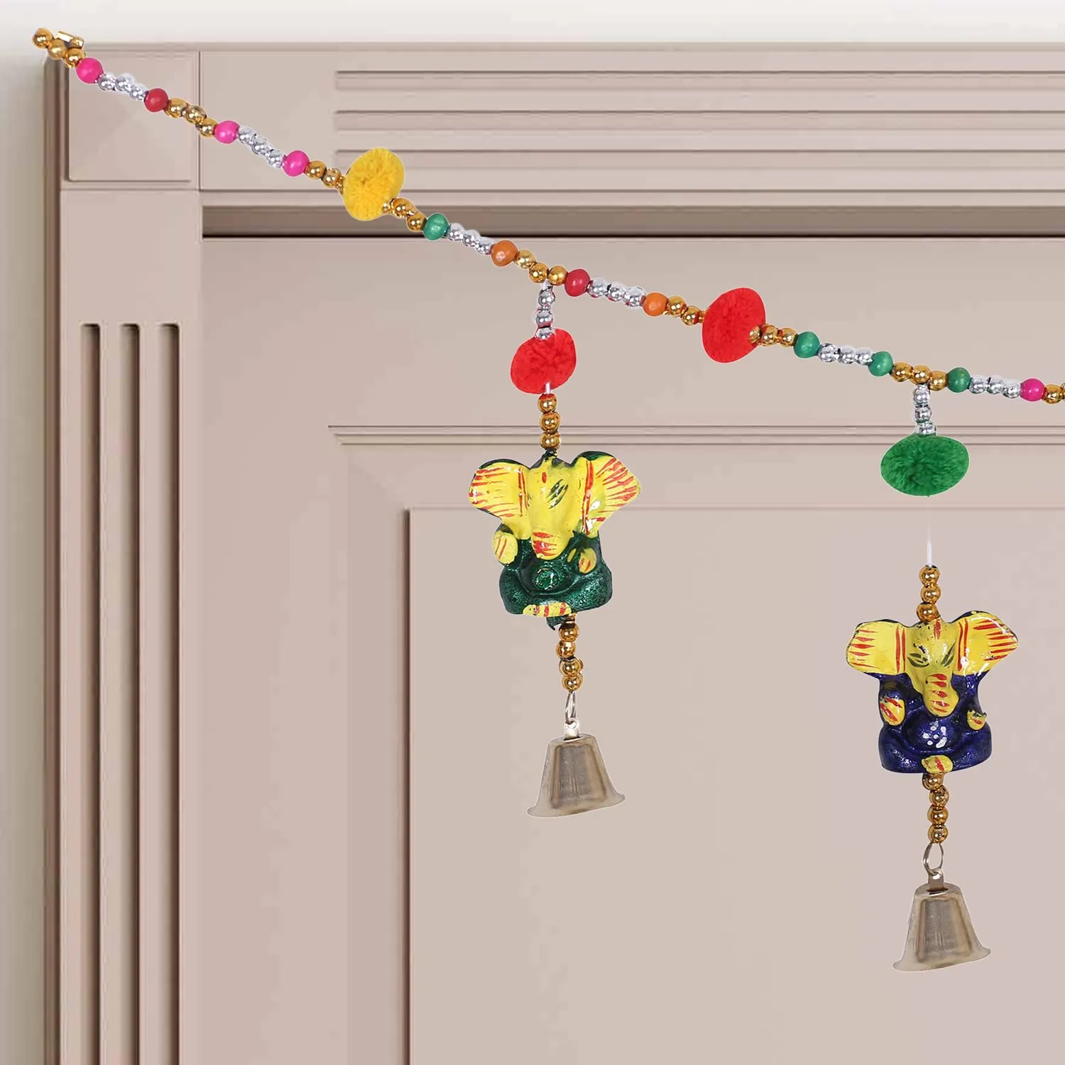 Kuber Industries Bandarwal | PVC Handcrafted Latkan | Wind Chimes for Home Décor | 8 Lord Ganesha With Bells Design | Handcrafted Bandarwal | Multi