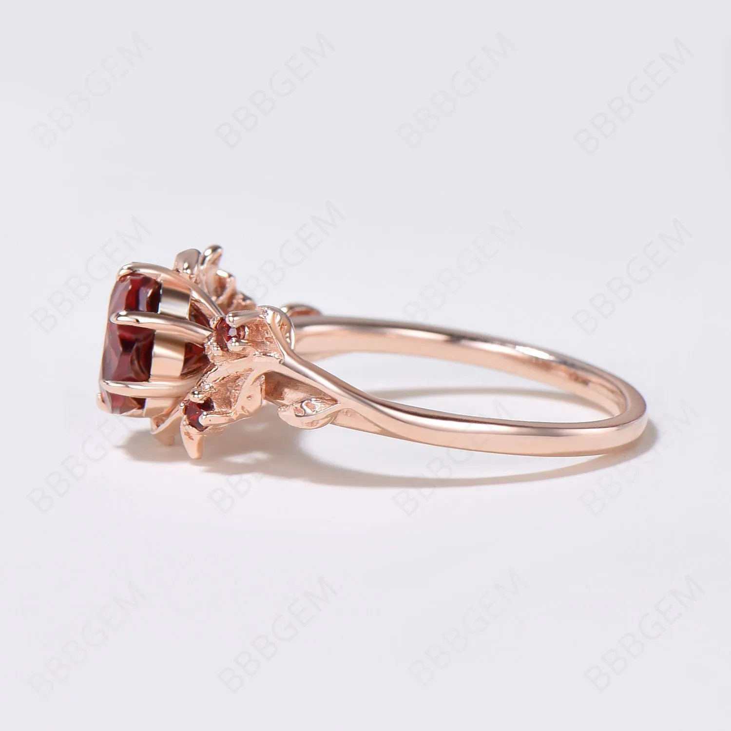 Leaf Garnet Ring Rose Cut Natural Red Garnet Engagement Ring