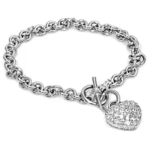 Link Bracelet with CZ Heart Charm