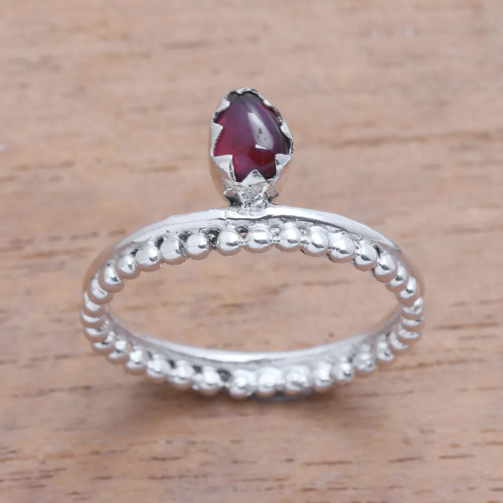 Lovely Serenity Dot Motif Garnet Band Ring Crafted in Bali