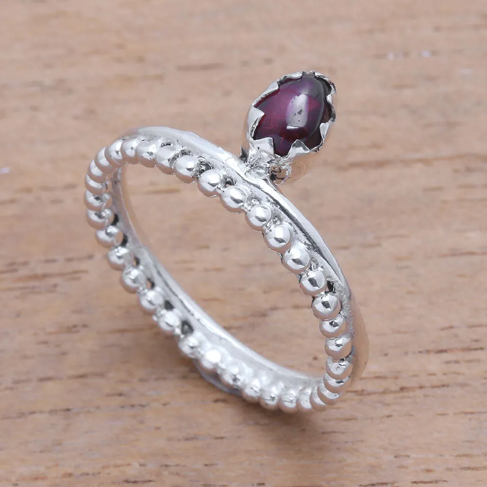 Lovely Serenity Dot Motif Garnet Band Ring Crafted in Bali