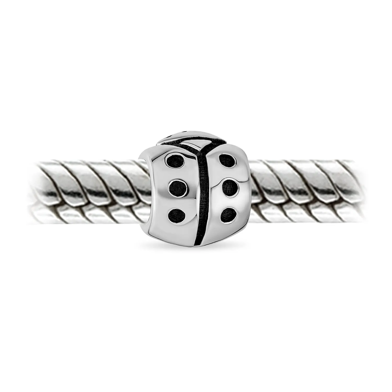 Lucky Ladybug Charm Bead in Oxidized Sterling Silver for European Bracelets