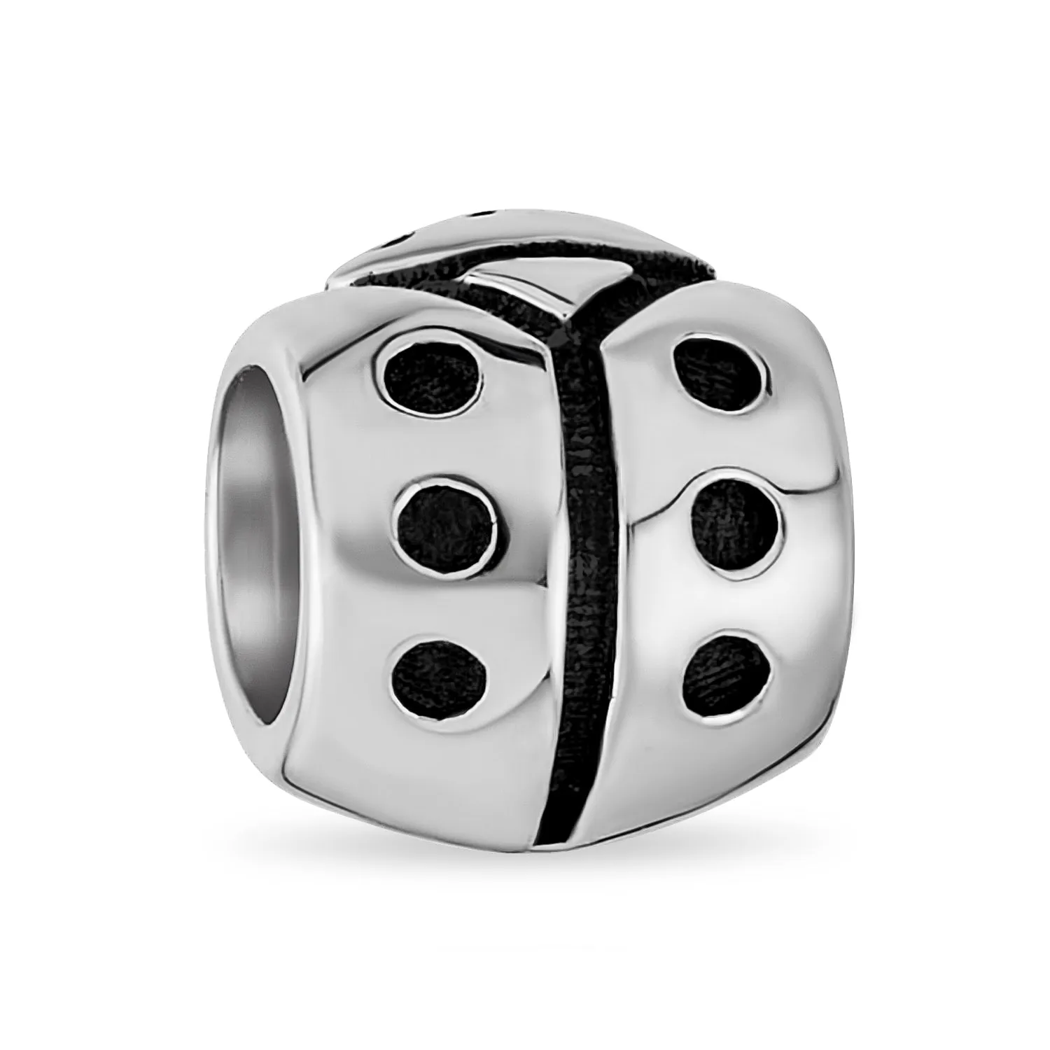 Lucky Ladybug Charm Bead in Oxidized Sterling Silver for European Bracelets