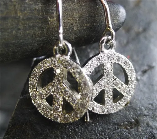 Mia & Ko. 14K White Gold and Diamond Peace Sign Earrings