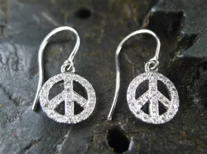 Mia & Ko. 14K White Gold and Diamond Peace Sign Earrings