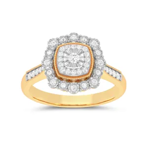 Miracle Little Halo Ring with 0.15ct of Diamonds in 9ct Yellow Gold