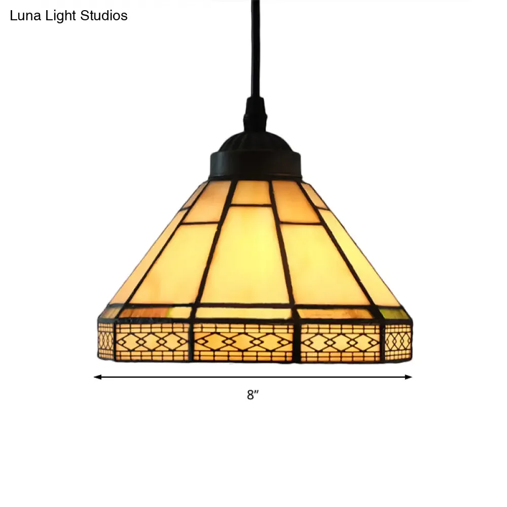 Mission Cut Glass Cone Hanging Light Fixture - Antique Brass Suspension Pendant (8"/12"/16" W) for Living Room