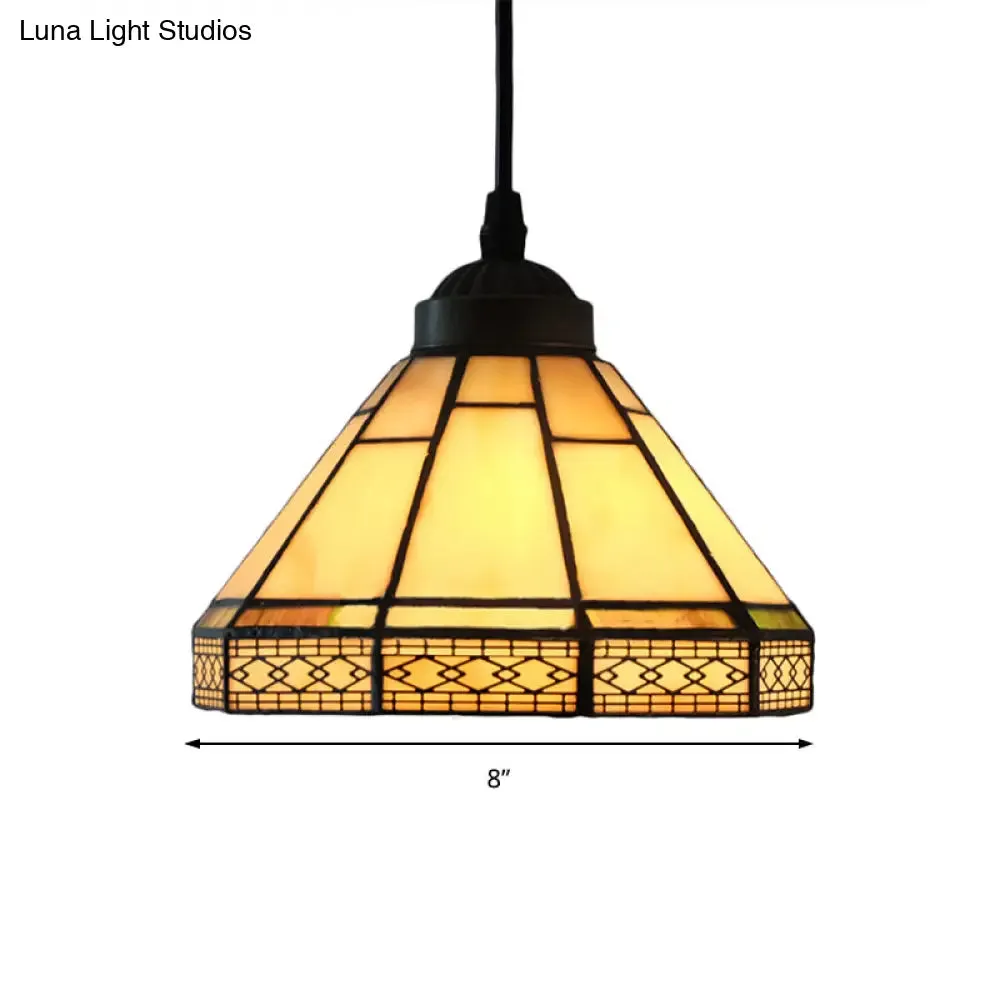 Mission Cut Glass Cone Hanging Light Fixture - Antique Brass Suspension Pendant (8"/12"/16" W) for Living Room