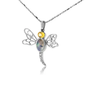 Moonstone, Golden Sapphire, & Diamond Dragonfly Pendant