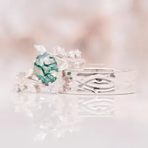 Moss Agate Leaf Couples Ring