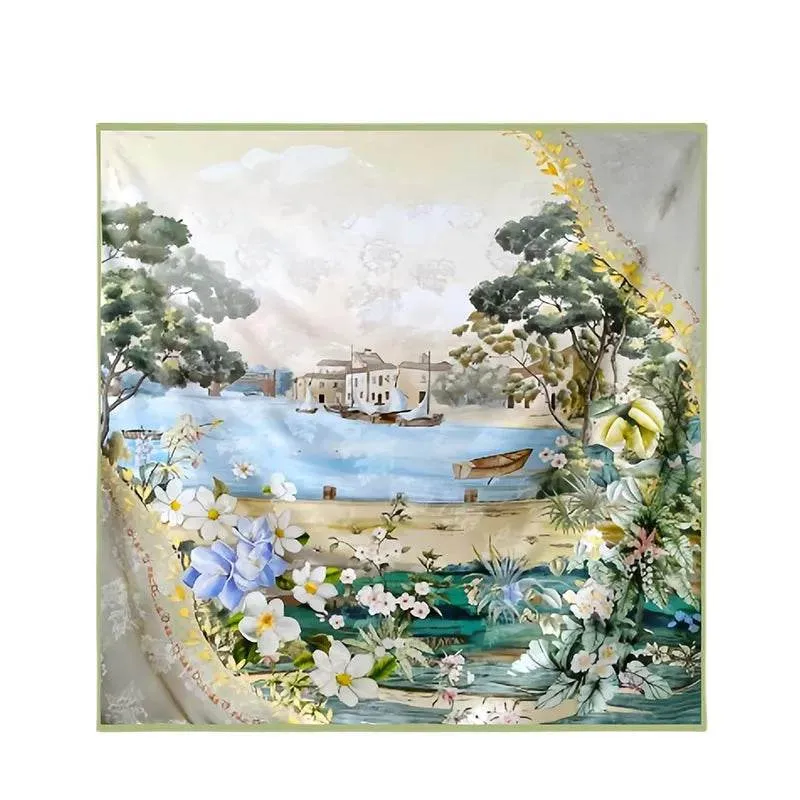 Mulberry Silk 14 Momme Square Scarf Boathouse 108x108 cm