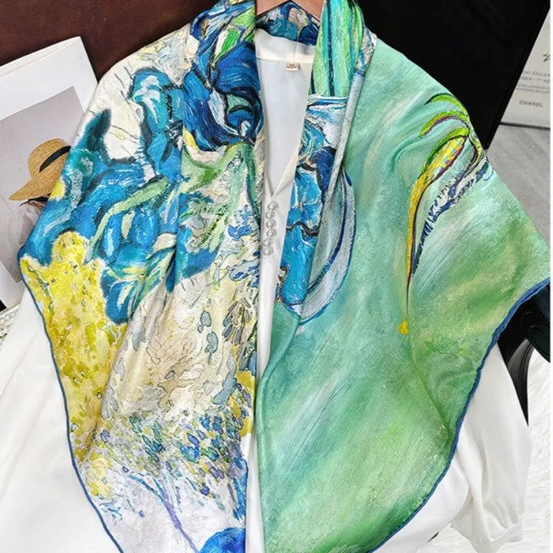 Mulberry Silk 14 Momme Square Scarf Iris Floral 108x108 cm