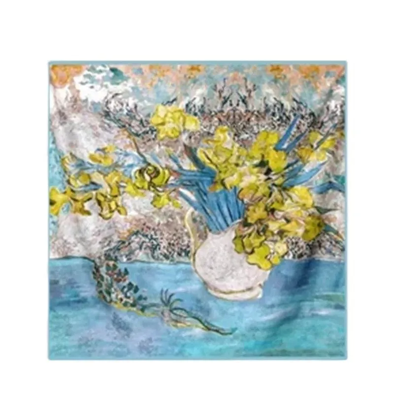 Mulberry Silk 14 Momme Square Scarf Iris Floral 108x108 cm