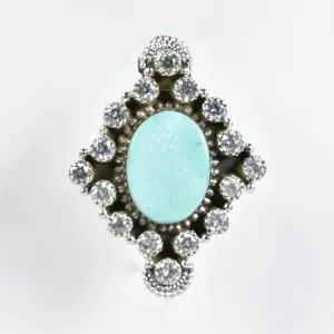 Native American Cubic Zirconia & Turquoise Cluster Rings - 925 Sterling Silver Southwestern Rings