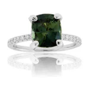 No Heat Blue-Green Sapphire & Diamond Ring