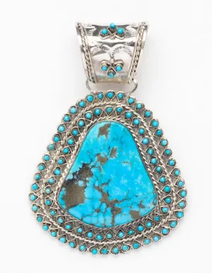 Noble Kingman Turquoise Pendant with Petit Point Border