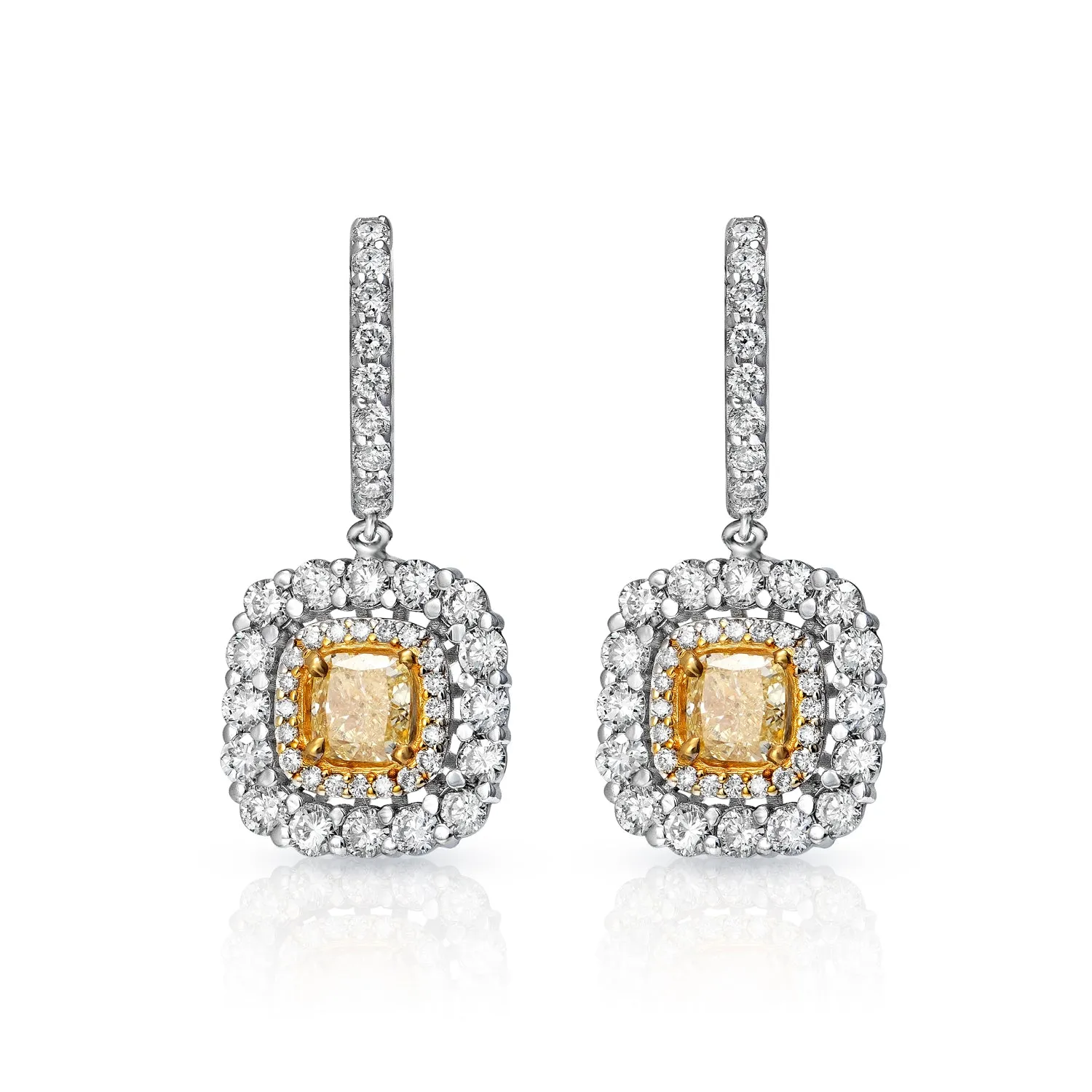 Onyx 3 Carats Combine Mixed Shape Yellow Diamond Drop Earrings in 14kt White Gold