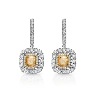 Onyx 3 Carats Combine Mixed Shape Yellow Diamond Drop Earrings in 14kt White Gold