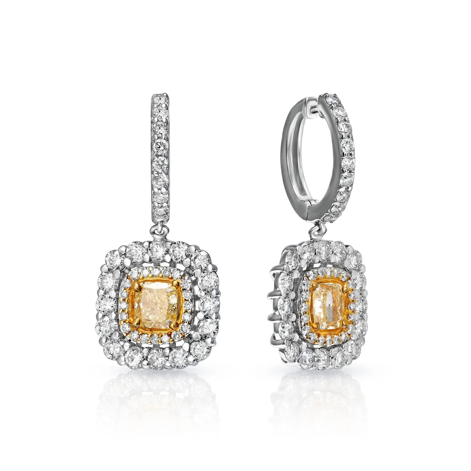 Onyx 3 Carats Combine Mixed Shape Yellow Diamond Drop Earrings in 14kt White Gold