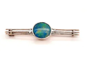 Opal 9ct Yellow & White Gold Three Bar Handmade Brooch