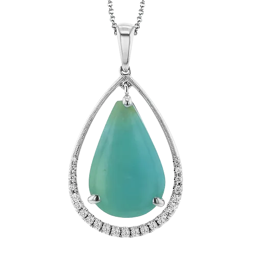 Opal Pendant Necklace in 18k Gold with Diamonds