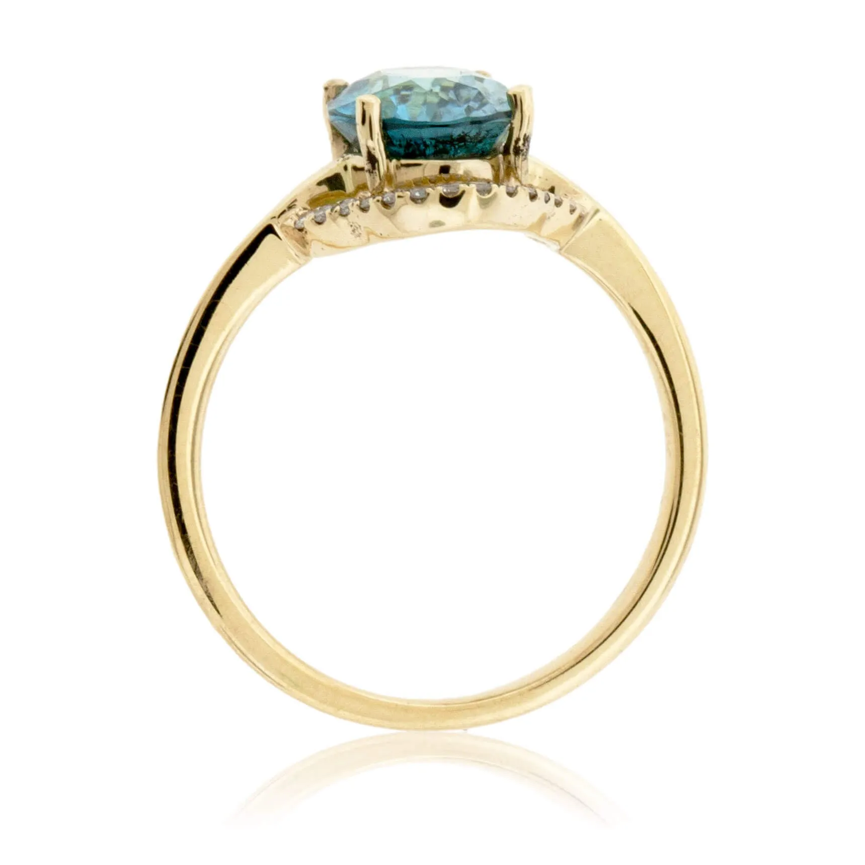 Oval Cut Blue Zircon & Diamond Halo Style Ring