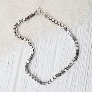 Oxidized Sterling Silver Heavy Box Chain Bracelet