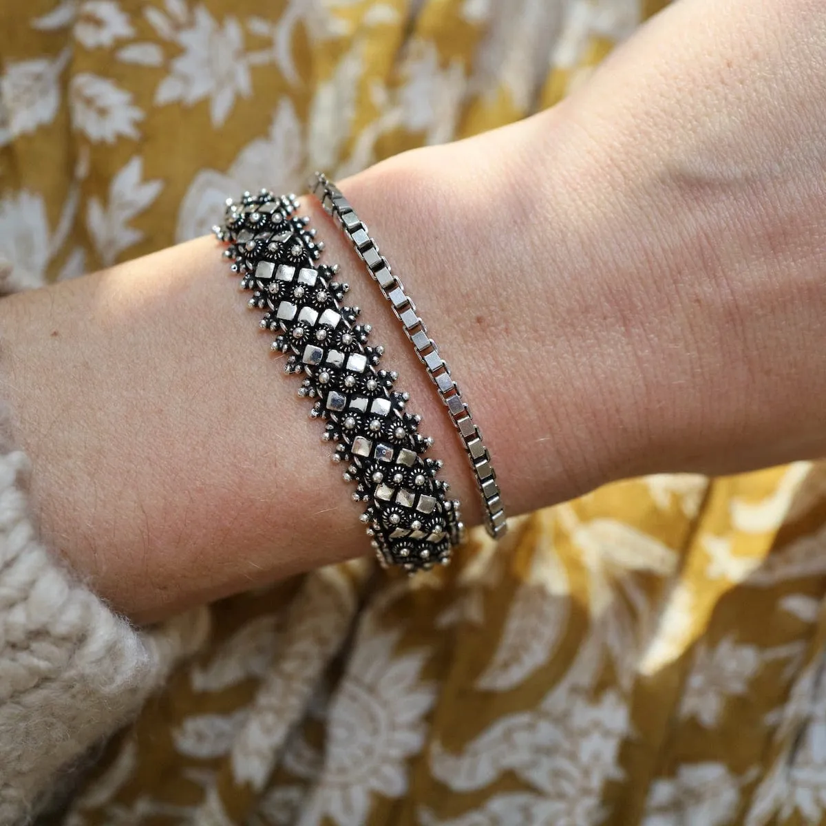 Oxidized Sterling Silver Heavy Box Chain Bracelet