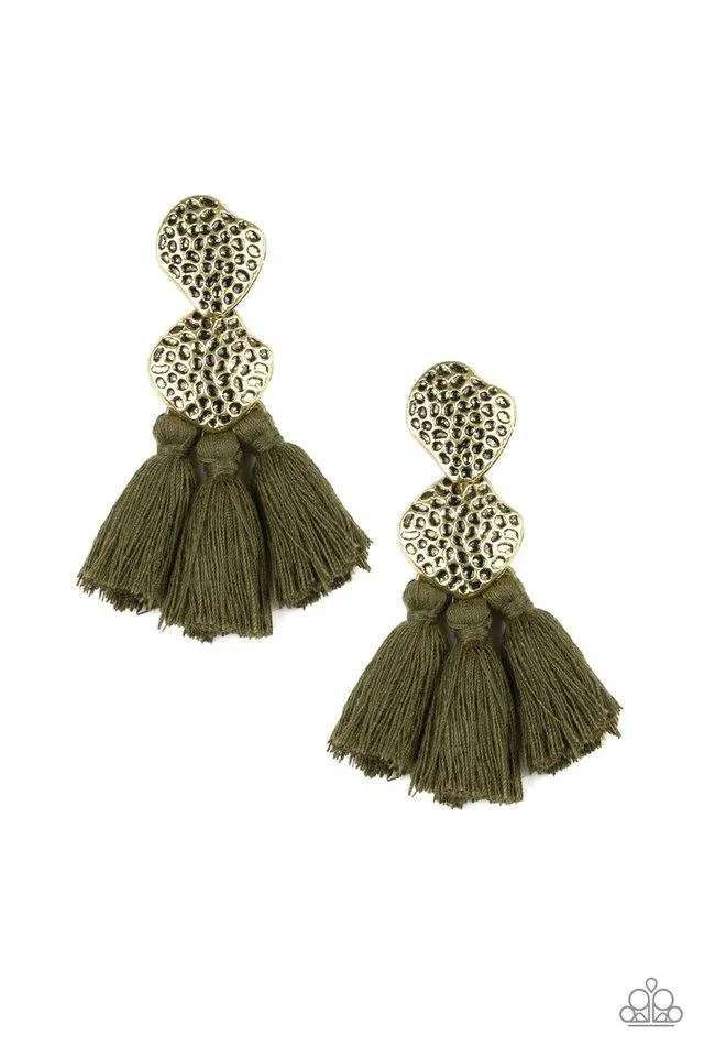 Paparazzi Earring ~ Tenacious Tassel - Green